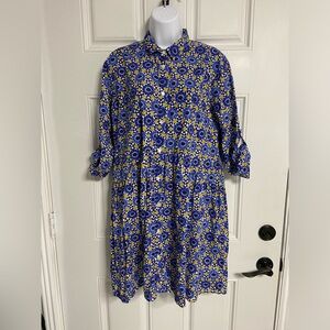 D4- RO’S GARDEN Blue Floral DEAUVILLE CADAQUES Baby Doll Shirt Dress